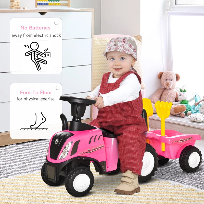 Pink Toddler Ride-On Tractor & Walker for Ages 1-3