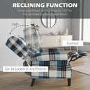 Blue Wingback Reclining Armchair with Footrest - Wood Legs