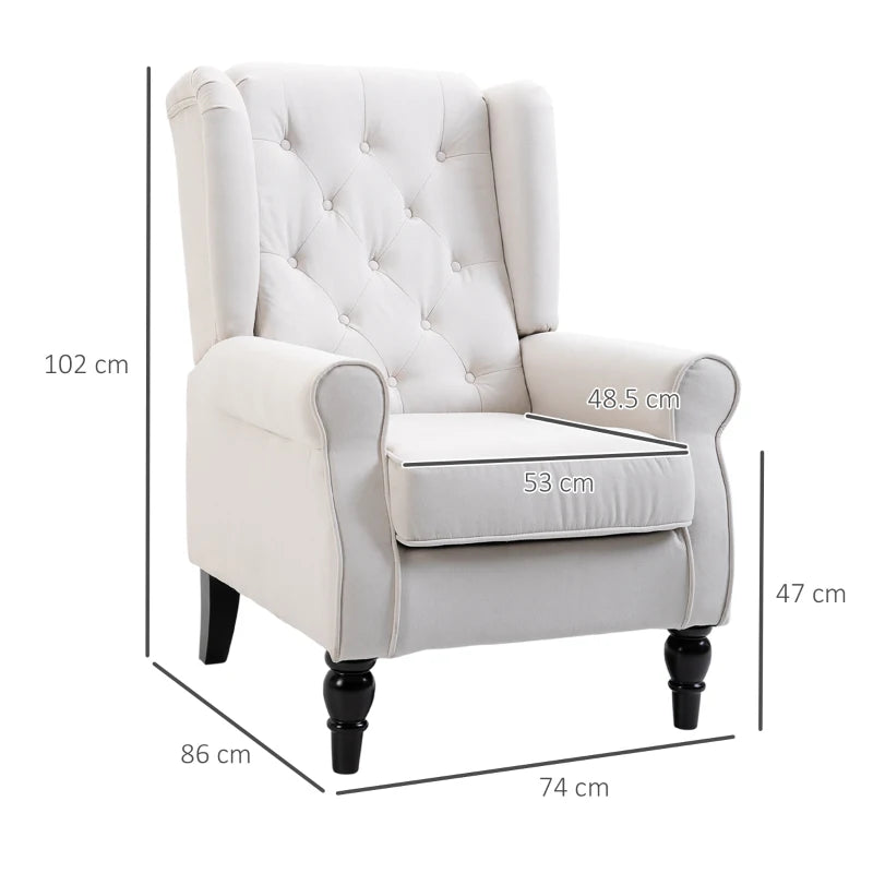 Retro Cream White Wingback Accent Chair for Living Room and Bedroom