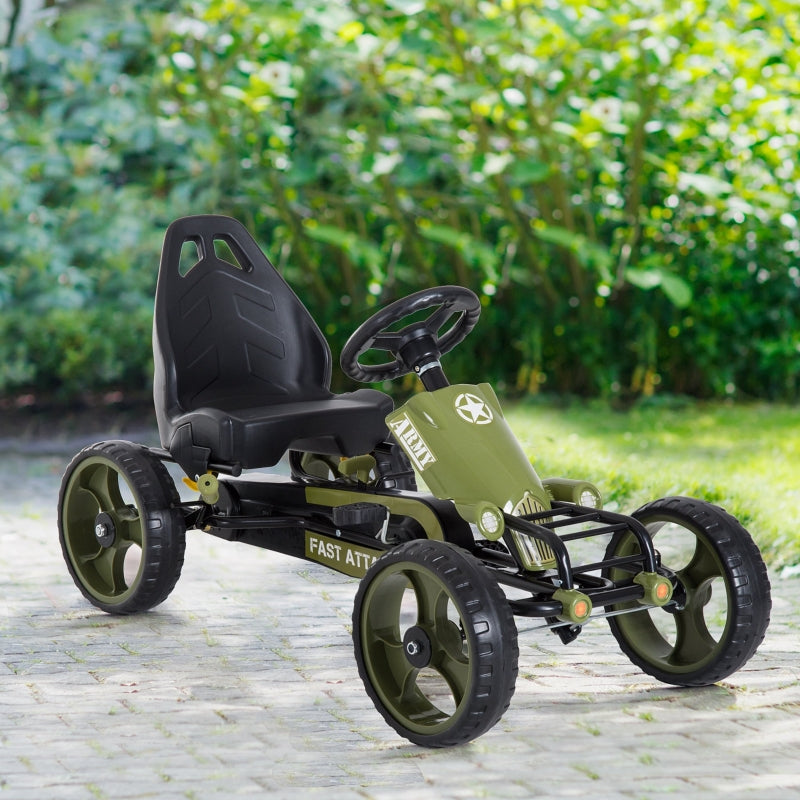 Green Kids Pedal Go Kart with Adjustable Seat and Braking System