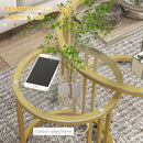Gold Tone Round Glass Coffee Tables Set of 2, Steel Frame, 60cmx60cmx47cm