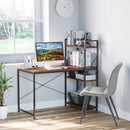 Industrial Walnut and Black Reversible Computer Desk with Storage Shelves