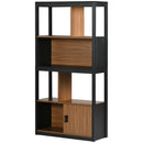 Modern Walnut Brown 4-Tier Bookshelf with Storage Cabinet