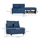 Blue Convertible Single Sofa Bed with Thick Padded Seat, 3-in-1 Multi-Functional Sleeper Chair Bed