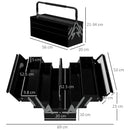 Black 3 Tier Metal Toolbox with Carry Handle, 5 Tray Portable Tool Box - 56cmx20cmx34cm