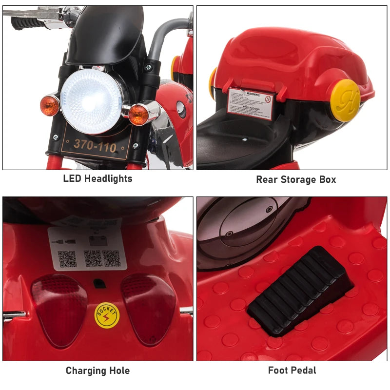 Red Kids 6V Electric Ride-On Motorcycle with Lights and Music