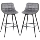 Grey Velvet Bar Stool Set - 2 Upholstered Kitchen Counter Chairs