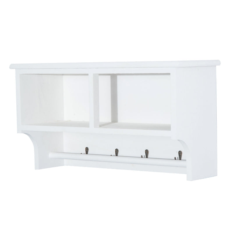 White Wall Mounted Coat Rack with Baskets and Hooks