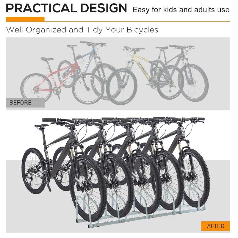 Silver Bike Storage Rack (5 Racks) - Floor/Wall Mount Bicycle Stand
