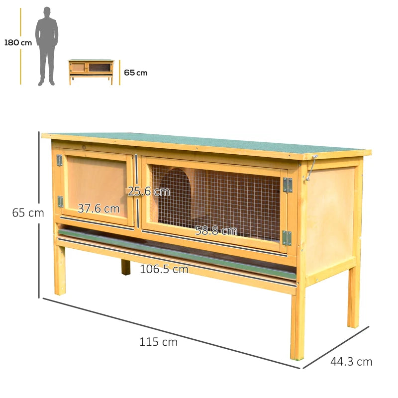 Outdoor Small Animal Hutch with Openable Roof, Grey, 115 x 44 x 65 cm