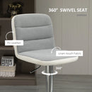 Adjustable Swivel Bar Stools Set of 2, Fabric and Faux Leather, Light Grey
