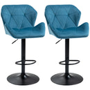 Blue Velvet Bar Stools Set of 2 - Metal Frame, Adjustable Height Swivel