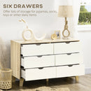 6-Drawer White and Light Brown Bedroom Dresser with Wood Legs
