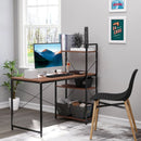 Industrial Walnut and Black Reversible Computer Desk with Storage Shelves