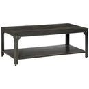 Rustic Dark Walnut Coffee Table with Storage Shelf and Steel Frame