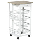 4-Basket Rolling Kitchen Cart with Side Racks, Natural and White