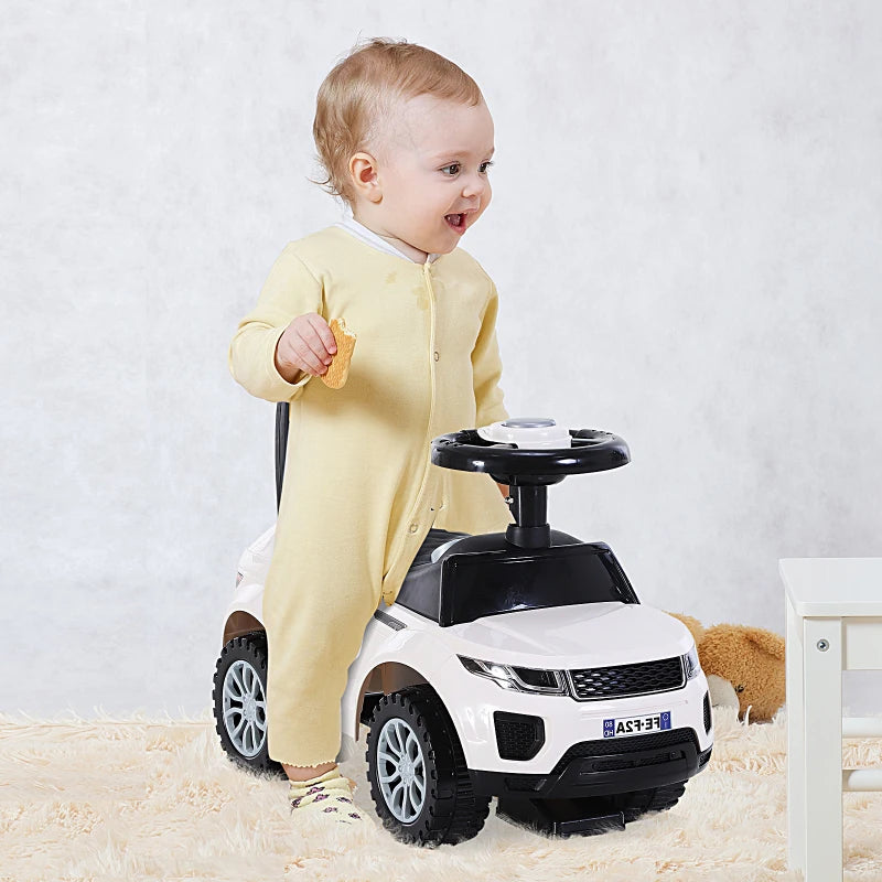 White Toddler Ride-On Car with Horn and Storage