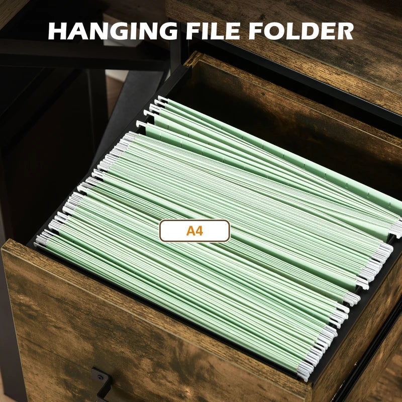 Rustic Brown 2-Drawer Industrial File Cabinet for A4 Size