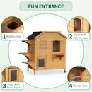 Wooden 2-Story Outdoor Cat House - Weatherproof, Natural Wood Finish