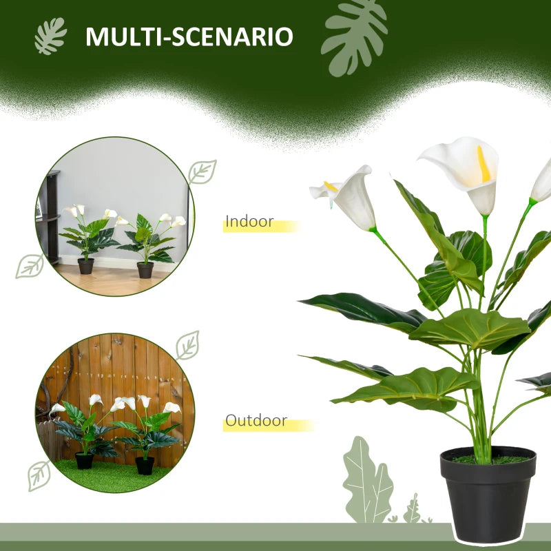 Set of 2 Realistic Calla Lily Flowers in White, Faux Decorative Plants, 55cm