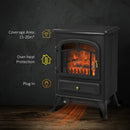 Black Electric Fireplace Heater with Glass View and Wood Burning Flame Effect
