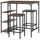 Industrial Bar Height Dining Table Set with 2 Stools & Side Shelf, 3-Piece Coffee Table - Black