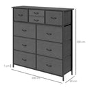 Black 10-Drawer Fabric Dresser with Steel Frame