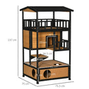 Yellow Wooden 3-Tier Outdoor Cat House with Tilted Roof & Waterproof Paint