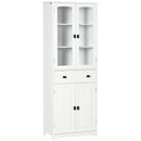 White Kitchen Storage Cabinet with Glass Door and Drawer