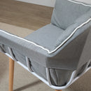 Grey and White Piped Accent Chair with Thick Padding and Wood Legs