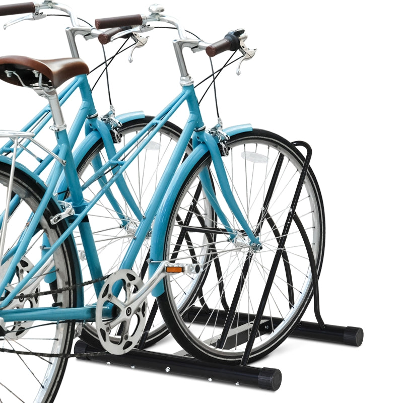 Black 2-Bike Floor Parking Stand Rack - Indoor/Outdoor Reversible