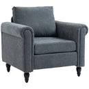 Grey Upholstered Accent Chair with Rolled Arms and Back Pillow