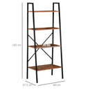 4-Tier Vintage Ladder Shelf Bookcase - Black/Brown Wood Storage Rack