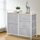 Grey 5-Drawer Linen Basket Storage Unit with Shelf - Metal Frame, Adjustable Feet