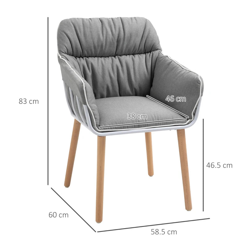 Grey and White Piped Accent Chair with Thick Padding and Wood Legs