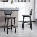 Black Wooden Bar Stools with Faux Leather Seats - Set of 2