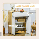 Modern White and Natural Slim Storage Cabinet with Drawer and Cupboard