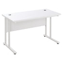 White Home Office Computer Desk with Cable Management, 120x60x75cm