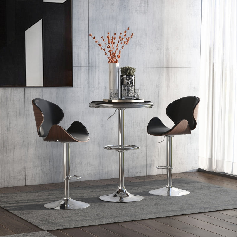 Black Round Pub Table with Adjustable Height and Footrest