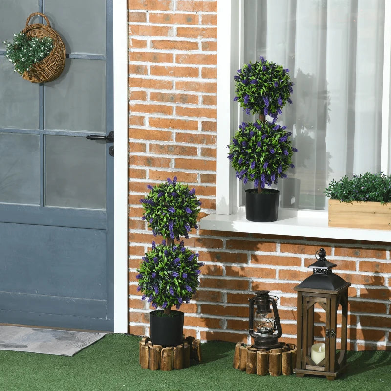 Set of 2 Lavender Flower Ball Trees with Pot, Indoor Outdoor Decor, 70cm