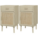 Rattan Boho Bedside Tables Set of 2, Natural Wood Effect
