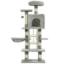 Grey Cat Tree with Hammock and Condo - 125cm Scratching Post for Large Indoor Cats