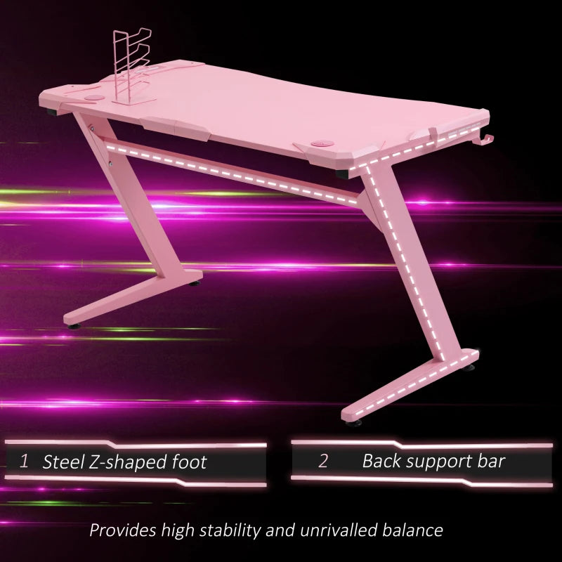 Carbon Fibre Gaming Desk, Pink, Gamer Workstation with Accessories