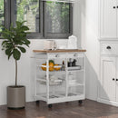 White Rolling Kitchen Island Cart with Drawers, Shelves, Basket, Wine Rack & Wheels