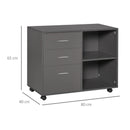 Grey Mobile Printer Stand with 3 Drawers and 2 Shelves - Modern Office Storage