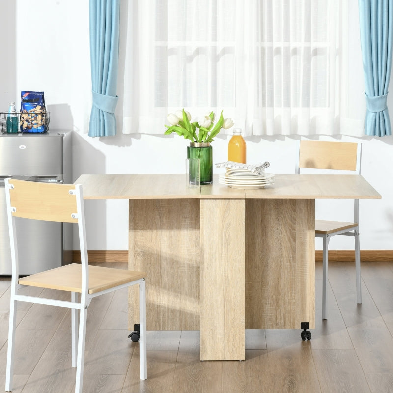 Natural Folding Drop Leaf Dining Table with Shelves and Casters