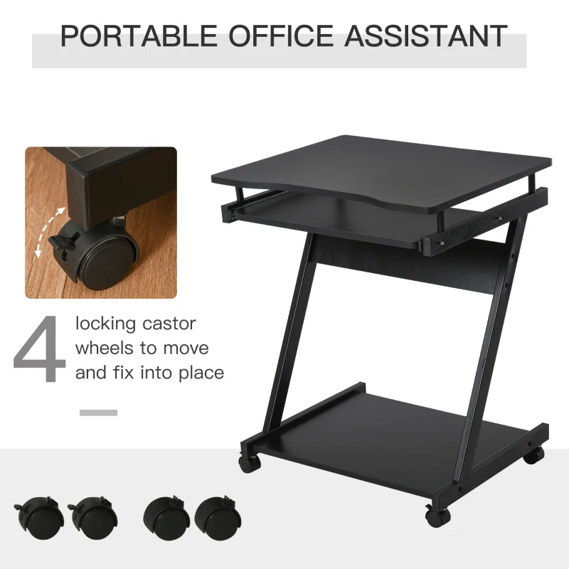 Black Mobile Computer Desk with Sliding Keyboard Tray