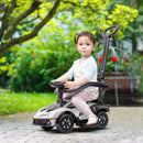 White Toddler Push Car with Parent Handle and Steering Wheel
