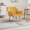 Yellow Armchair with Wide Arms and Slanted Back - Iron Frame, Wooden Legs