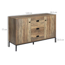 Industrial Distressed Brown Sideboard with Drawers and Adjustable Shelves